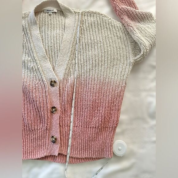 Women's Pink and Cream Cardigan Sweater - Picture 10 of 11